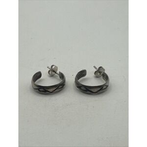 Mitchell Calabaza Vintage Navajo Sterling Silver 925 Stamped Hoop Earrings CLBZ